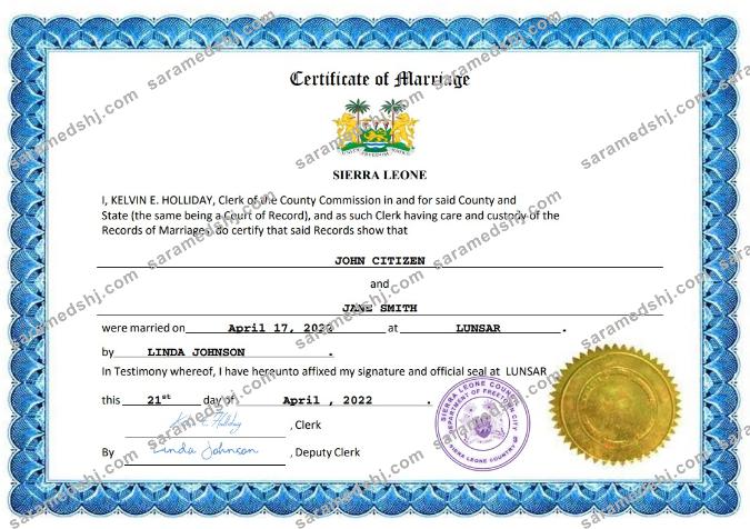 Sierra Leone marriage certificate Word and PDF template